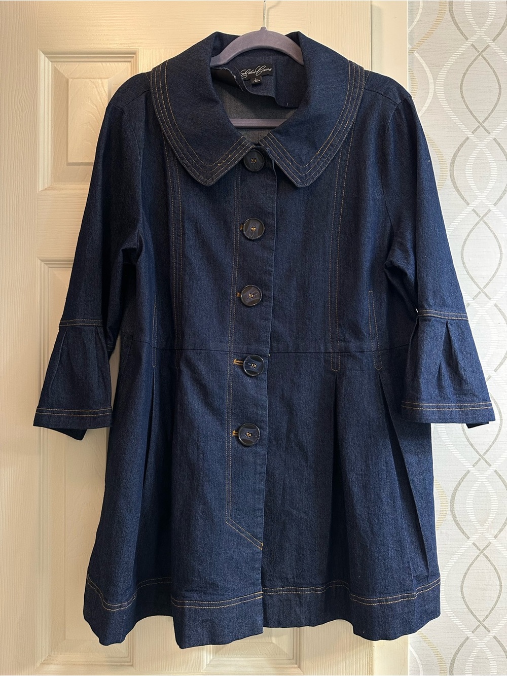 Ladies Dark Blue Denim Coat Jacket - Stylish Button Front